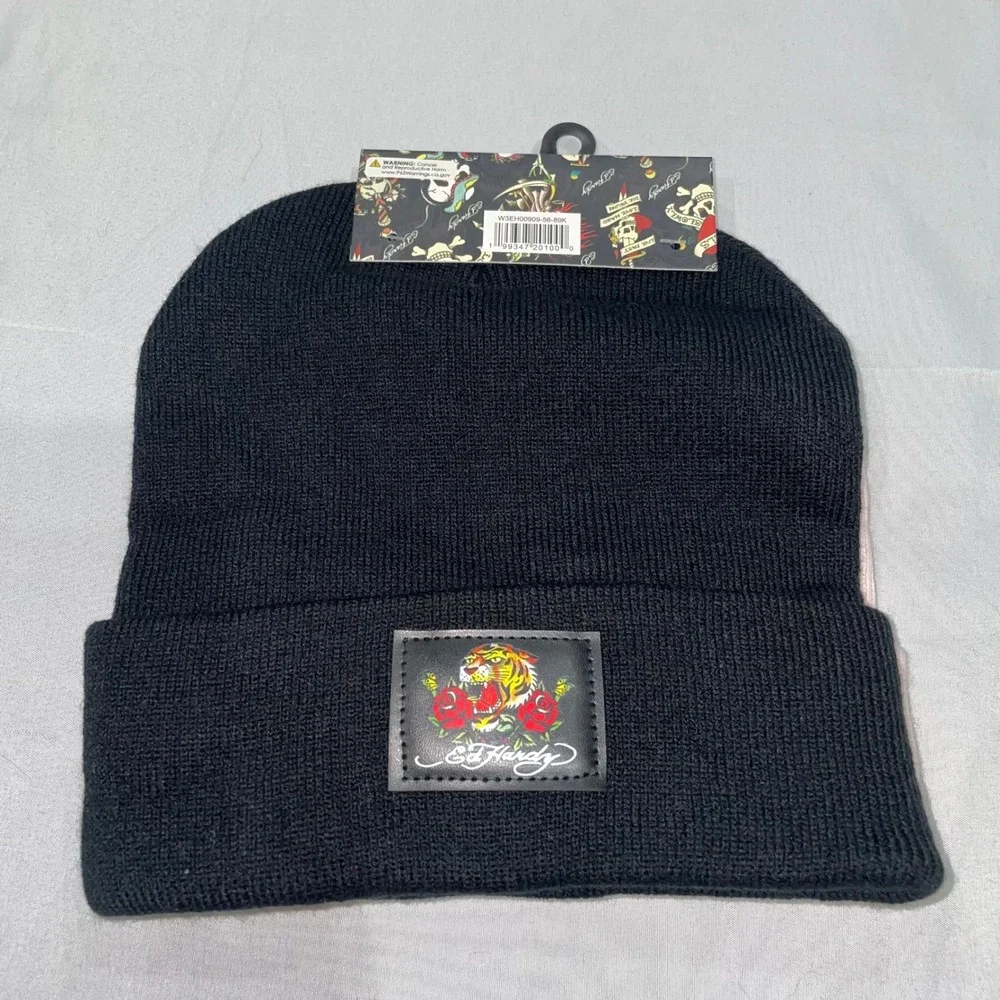 Ed Hardy 2 Pack Beanies Pink Love Kills Slowly Black Tiger Rhinestone Y2K Hat